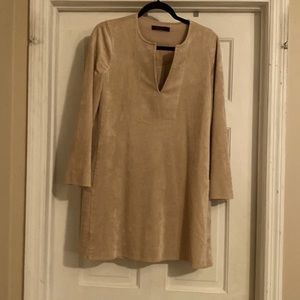 BCBGMAXAZRIA suede dress size large, new without tags. Color beige